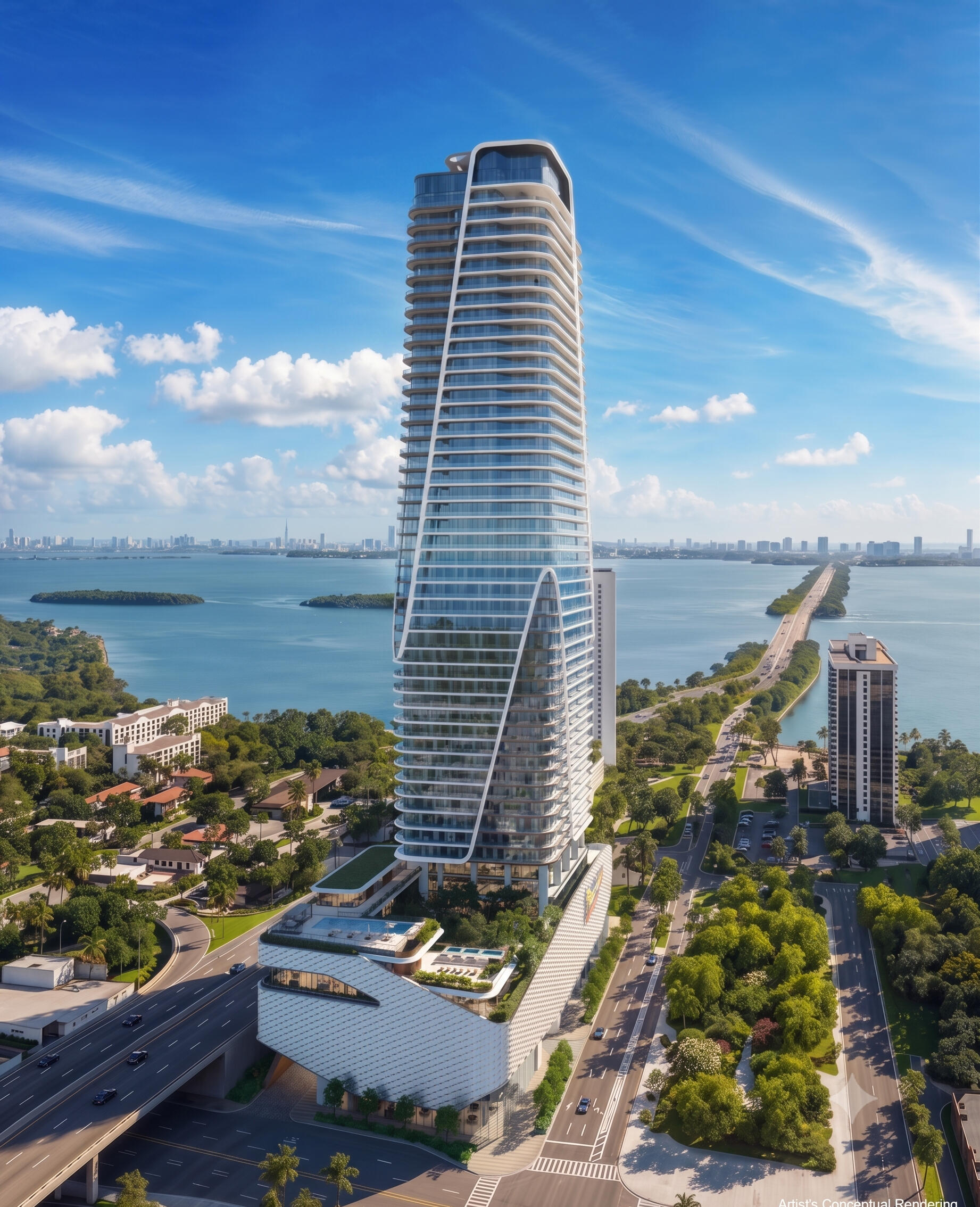 Seven Park Residences Hallandale – Luxury Residential Building Exterior view of Seven Park Residences in Hallandale-Hollywood, a modern luxury residential building with elegant architectural design.